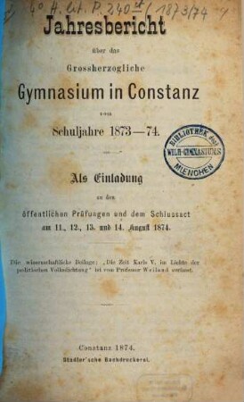 Jahresbericht : für das Schuljahr .... 1873/74