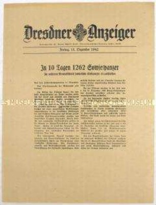 Nachrichtenblatt "Dresdner Anzeiger" mit Meldungen des Oberkommandos der Wehrmacht u.a. zum Kriegsgeschehen an der Ostfront