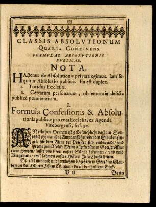 Classis Absolutionum Quarta Continens. Formulas Absolutionis Publicae. Nota.