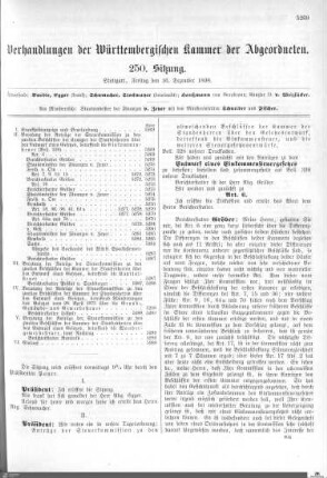 250. Sitzung, Stuttgart, 16.12.1898