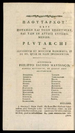 Plutarchi De Fluviorum Et Montium Nominibus, Et De Iis, Quae In Illis Inveniuntur
