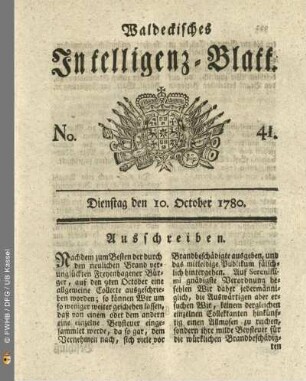 No. 41, Dienstag den 10. October 1780