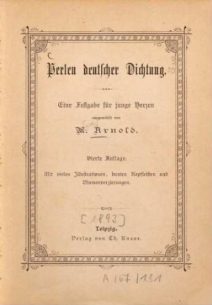 Perlen deutscher Dichtung : Eine Festgabe f. junge Herzen. Mit vielen Illustr., bunten Kopfleisten u. Blumenverzierungen