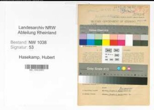 Entnazifizierung Hubert Hasekamp , geb. 23.12.1906 (Versicherungsangestellter)