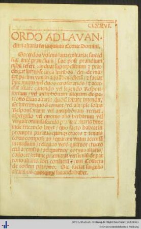 Ordo ad lavandum altaria feria quinta Coenae Domini / In die paracelsus