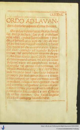 Ordo ad lavandum altaria feria quinta Coenae Domini / In die paracelsus