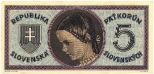 Geldschein, 5 Koruna, 1945?