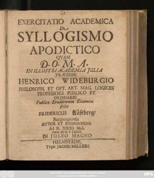 Exercitatio Academica De Syllogismo Apodictico