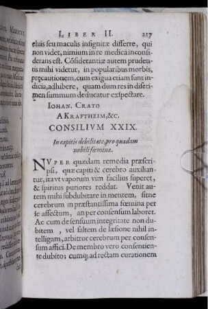 Consilium XXIX. In capitis debilitate, pro quadam nobili foemina