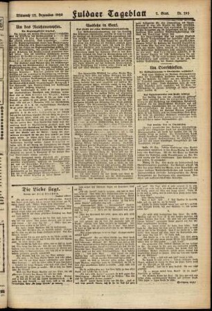 Zweite Ausgabe vom Mittwoch, den 22. Dezember 1920.