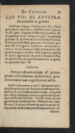 Cap. VIII. De Antepraedicamentis in genere.