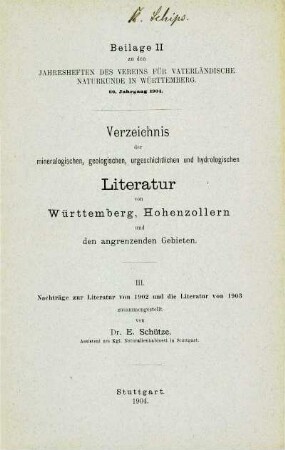 Nachträge zur Literatur von 1902 und die Literatur von 1903