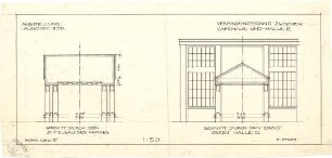 Pfann, Paul; München - Theresienhöhe; Ausstellung München 1908 - Verbindungsgang zwischen Cafehaus u. Halle III. (Schnitte)