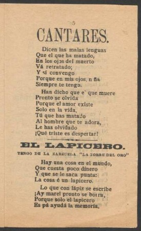 El Lapicero. : Tango de la zarzuela "La Torre del Oro"