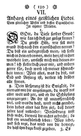 7. Anhang eines geistlichen Lieds, vom Göttlichen Wesen und dessen Eigenschaften.