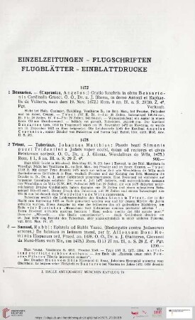 Einzelzeitungen - Flugschriften - Flugblätter - Einblattdrucke (Nr. 1 - 2097)