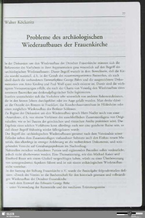 Probleme des archäologischen Wiederaufbaues der Frauenkirche