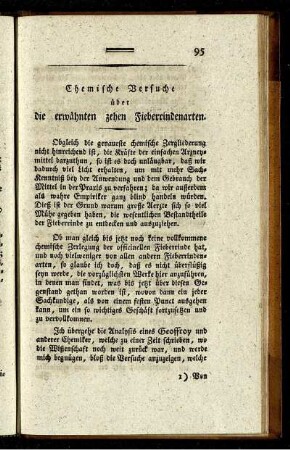 Chemische Versuche über die erwähnten zehen Fieberrindenarten
