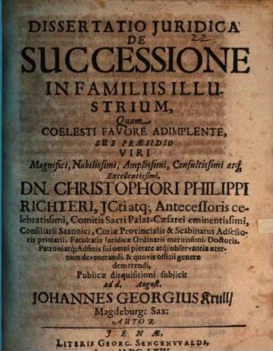 Dissertatio Juridica De Successione In Familiis Illustrium
