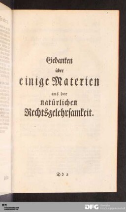 Gedanken über einige Materien aus der natürlichen Rechtsgelehrsamkeit.