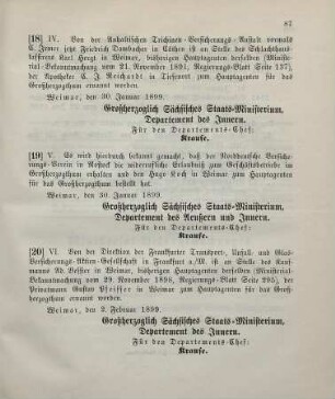 19. Ministerial-Bekanntmachung, betreffend die Zulassung des Norddeutschen Versicherungs-Vereins in Rostock zum Geschäftsbetrieb im Großherzogthum
