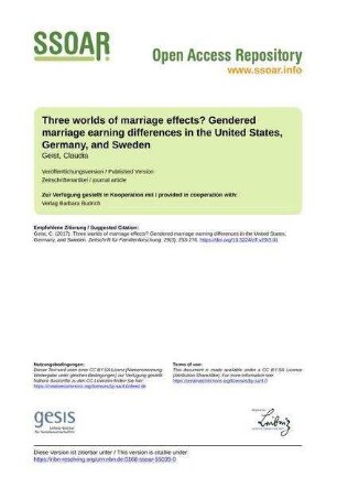 Three worlds of marriage effects? Gendered marriage earning differences in the United States, Germany, and Sweden