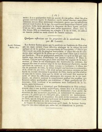 Quelques réflexions sur les propriétés de la membrane Iris