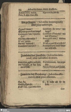 Zuwörter des Zweiffels, (Adverbia dubitandi) oder Adverbes de doute