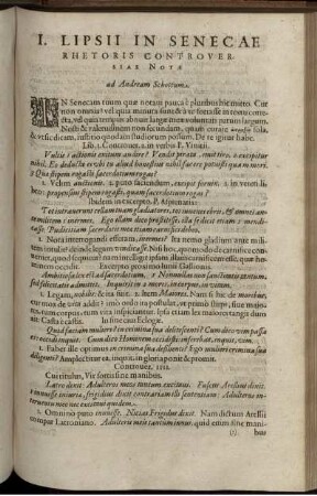 I. Lipsii In Senecae Rhetoris Controversias Notae ad Andream Schottum