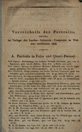 Verzeichniss der Portraits, welche im Verlage des Landes-Industrie-Comptoirs in Weimar erschienen sind