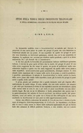 Studi sulla teoria delle coordinate triangolari e sulla Geometria analitica di un piano nello spazio.