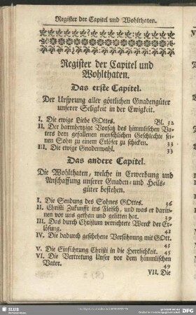 Register der Capitel und Wohlthaten