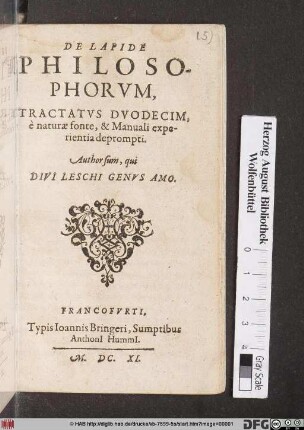De Lapide Philosophorum, Tractatus Duodecim, e naturae fonte, & Manuali experientia deprompti