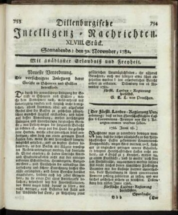 XLVIII. Stück. Sonnabends : den 30. November, 1782.