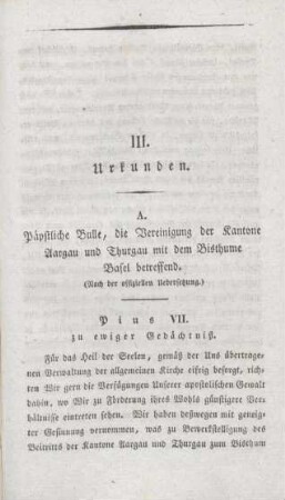 603-610 Päpstliche Bulle, die Diöcesanangelegenheiten der Kantone Aargau und Thurgau betreffend