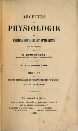 Archives de physiologie de thérapeutique et d'hygiène. 1854, Nr. 2 - Oct.