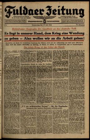 Ausgabe vom Donnerstag, den 27. Juli 1944.