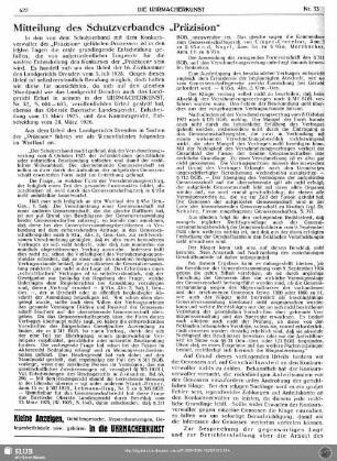 Mitteilung des Schutzverbandes "Präzision"