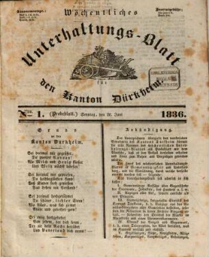 Wöchentliches Unterhaltungs-Blatt für den Kanton Dürkheim, 1836