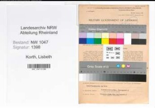 Entnazifizierung Lisbeth Korth , geb. 20.04.1895 (Lehrerin)