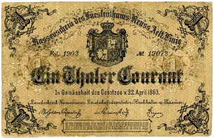 Geldschein, 1 Taler Courant, 22.4.1863