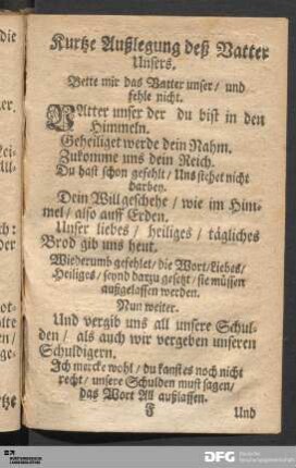 Kurtze Außlegung deß Vatter Unsers.