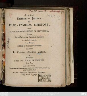 Disputatio Juridica De Filio-Familias Debitore, Sive Ejusdem Obligatione In Universum