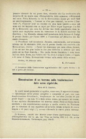 Dimonstrazione di un teorema sulla trasformazione delle curve algebriche.