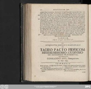 LV. Disquisitio Iuridica Inauguralis De Tacito Pacto Fideicommissi Remissorio, Ex Divisione Bonorum Praesumpto. Respondente Conradino Abel, Stuttgardiano. M. Maio 1691.