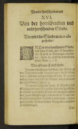XVI. Von der herrschenden und nicht herrschenden Sünde.