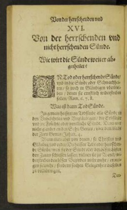 XVI. Von der herrschenden und nicht herrschenden Sünde.