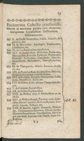 Pulcherrima Collectio praestantissimarum et maximam partem raro obviarum, Antiquitates Ecclesiasticas illustrantium Dissertationum