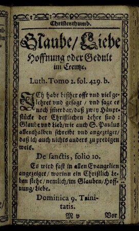Glaube/ Liebe Hoffnung oder Gedult im Creutze.