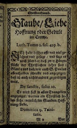 Glaube/ Liebe Hoffnung oder Gedult im Creutze.